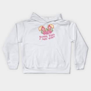 Bunny Kisses & Easter Wishes - Brown Bunny Ears with Pink Flowers Kids Hoodie